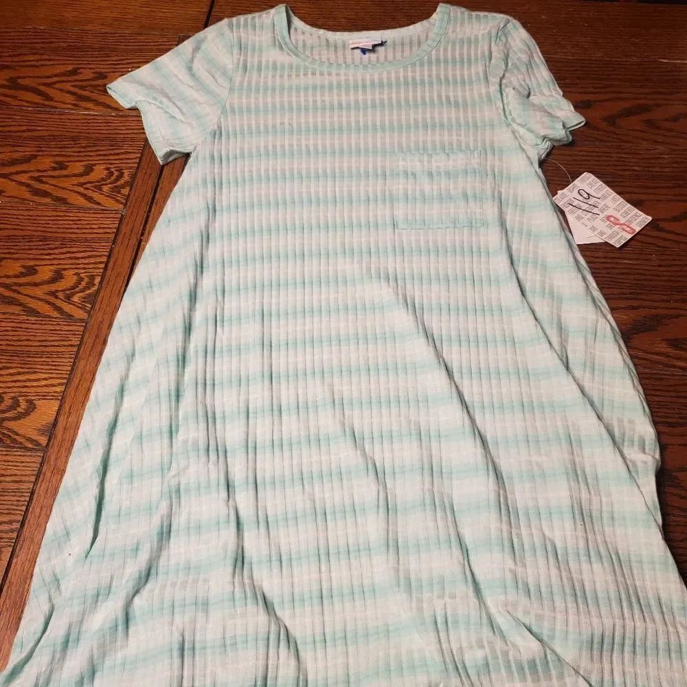 NWT lularoe green&white striped Carly dress Sz Small